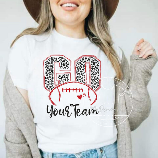 Custom Go Leopard Football With Your Name Graphic Tee