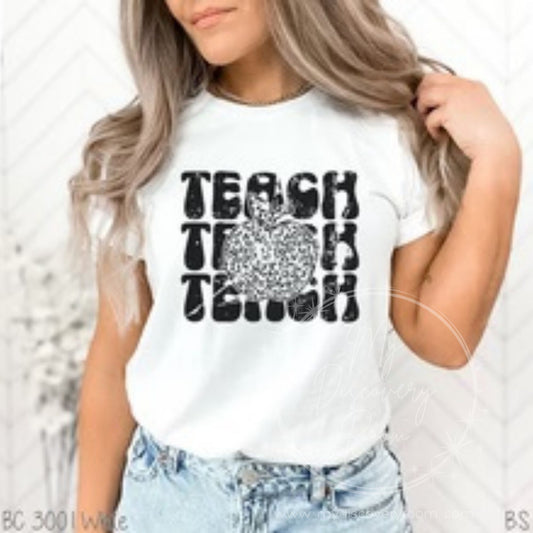Teach Stacked With Leopard Apple Graphic Tee