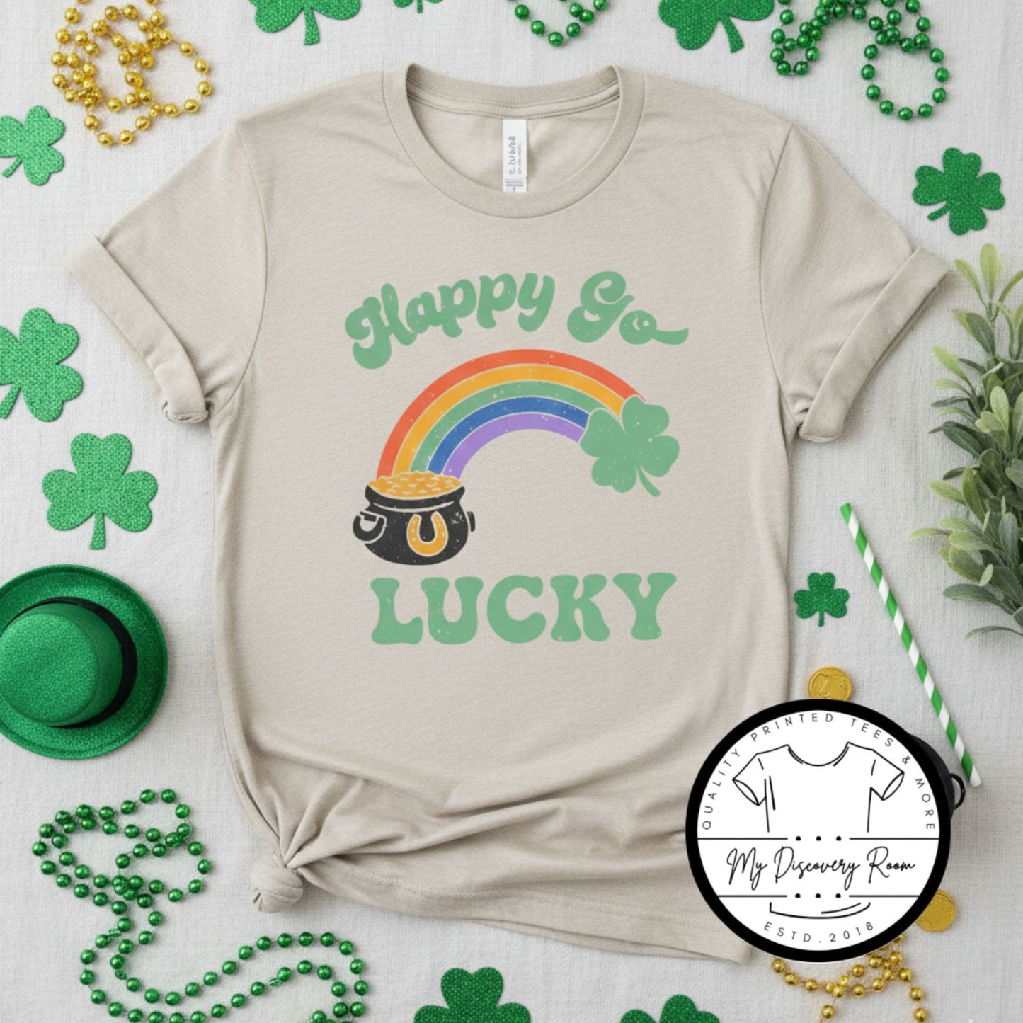 Happy Go Lucky Rainbow & Pot o’ Gold Graphic Tee