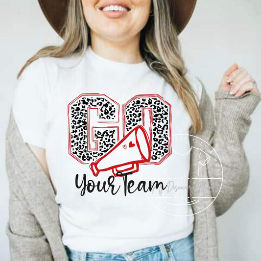 Custom Go Leopard Cheer Megaphone With Your Name Graphic Tee