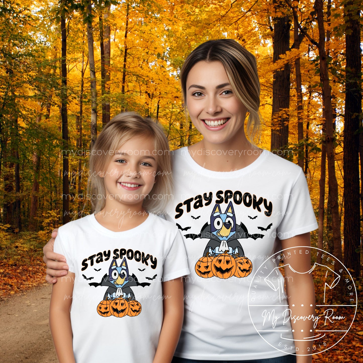 Stay Spooky Blue Dog Vampire Adult Size Graphic Tee