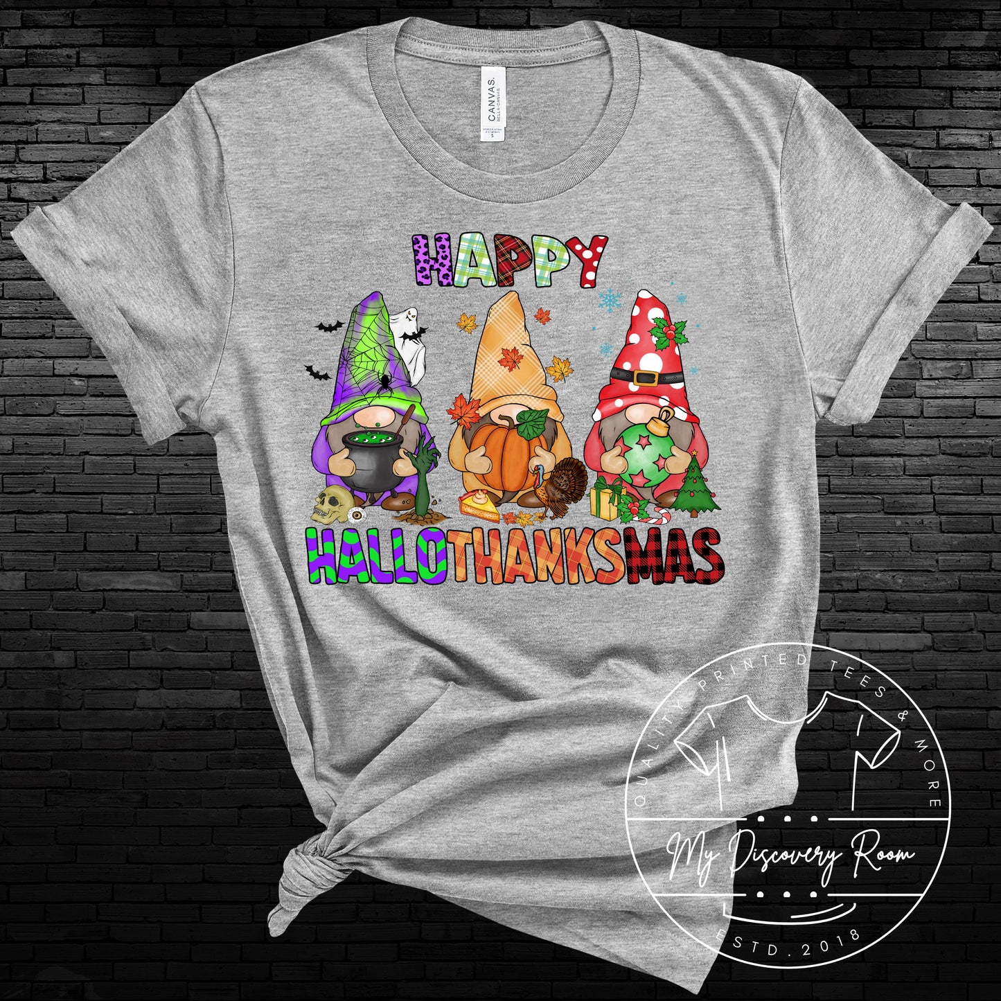 Happy HalloThanksMas Gnomes Graphic Tee