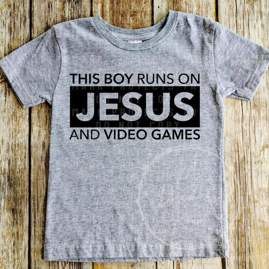 This Boy Runs On JESUS And Video Games Youth Graphic Tee