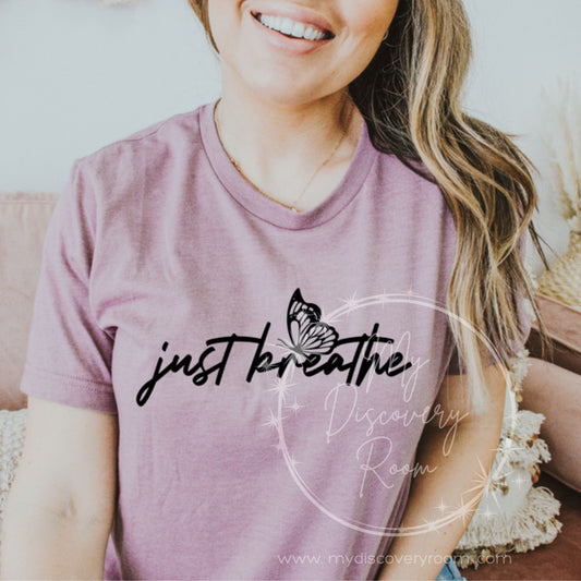 Just Breathe With Butterfly Graphic Tee