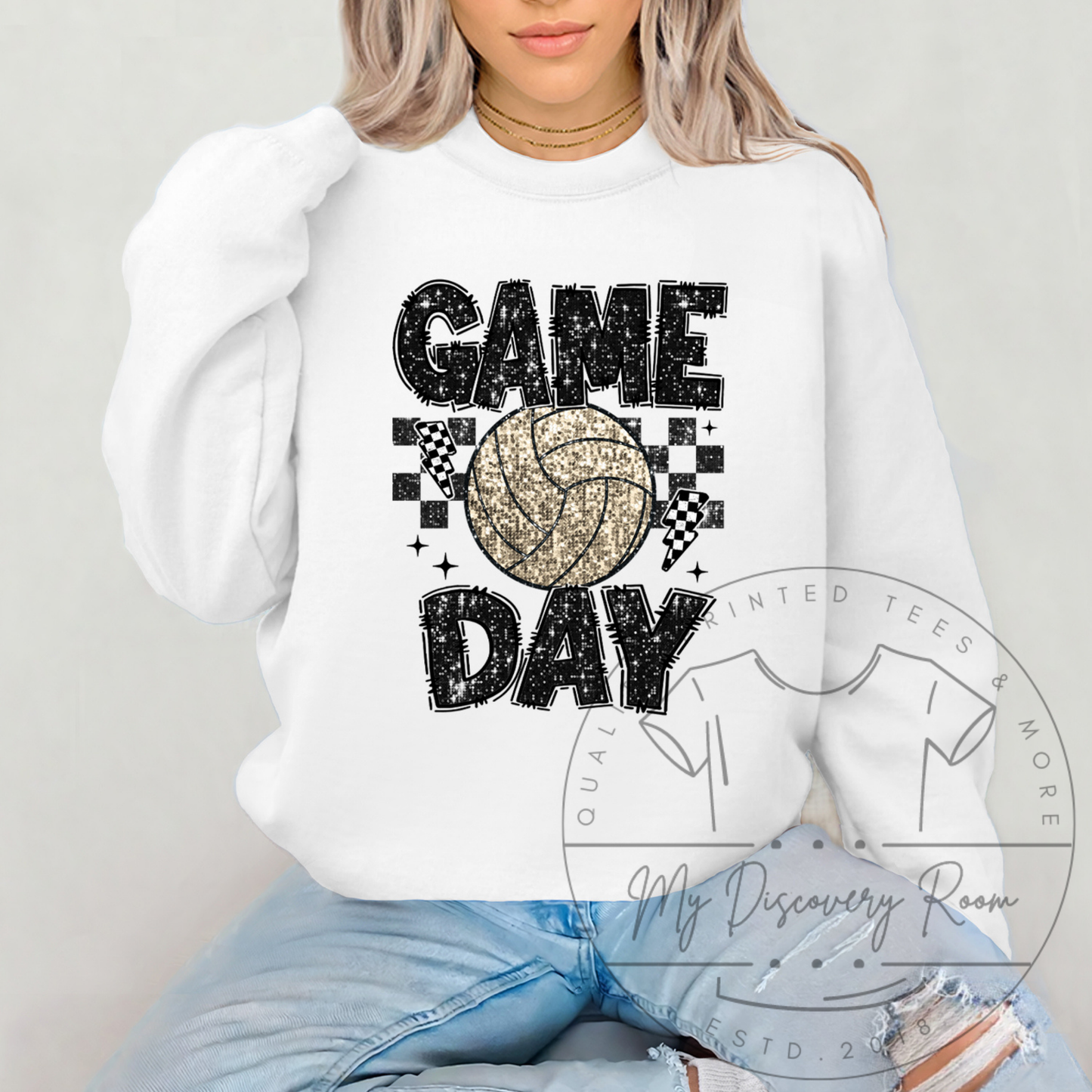 Faux Sequin Game Day Gold Volleyball Graphic Tee