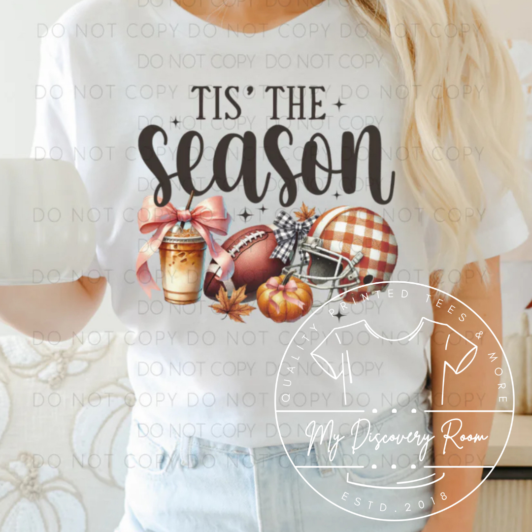 Tis The Season Fall Football Theme Graphic Tee