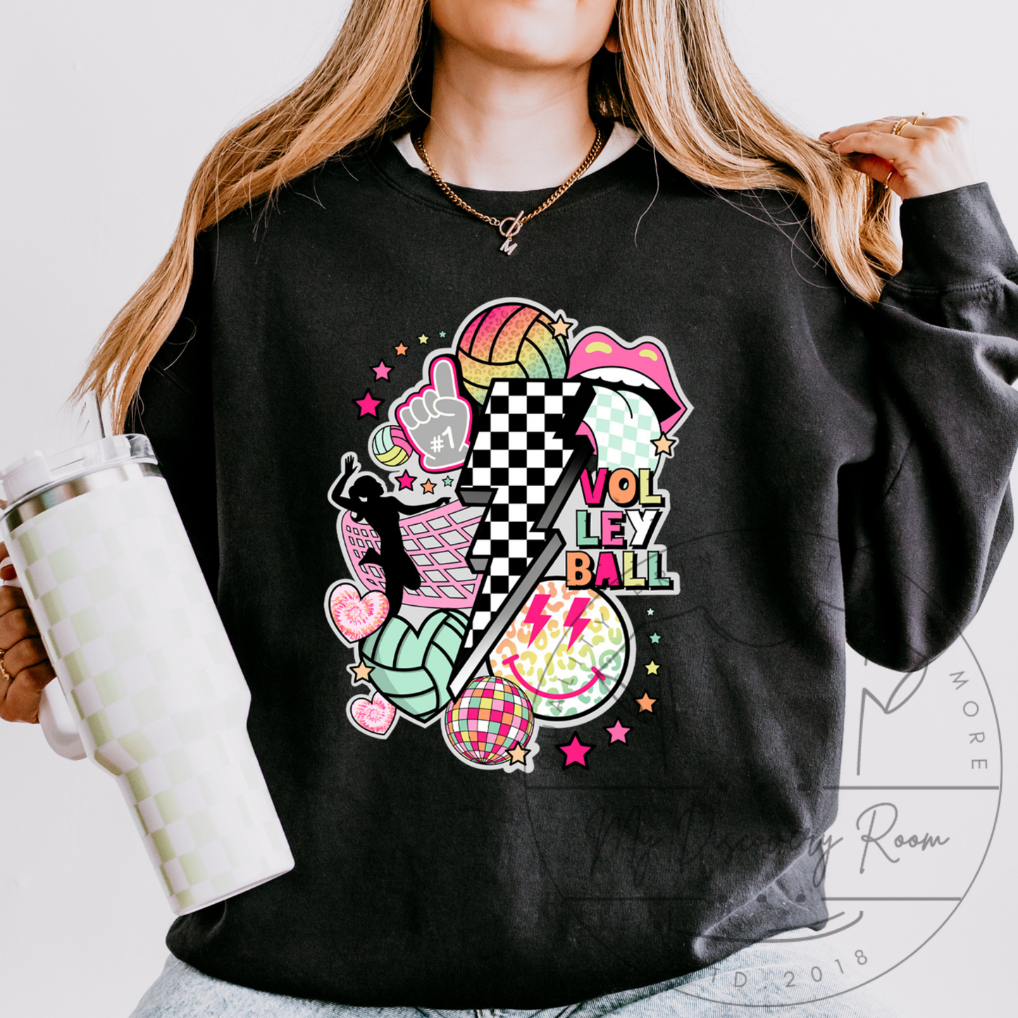 Checkered Bolt W/Volleyball Fun Graphic Tee
