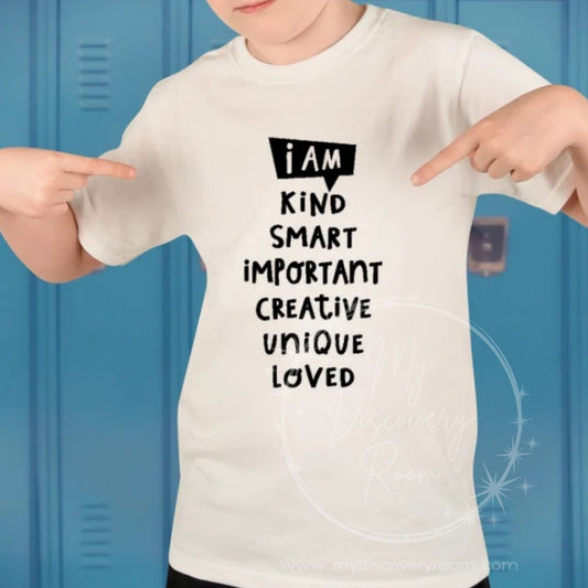 I Am Kind Smart Important Creative Unique Loved Youth Graphic Tee