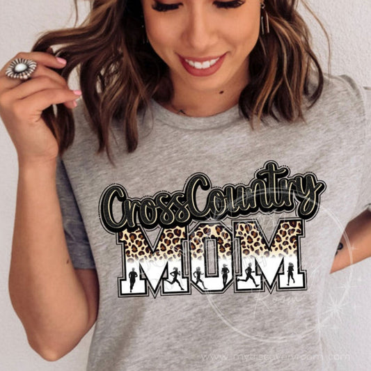 Leopard Print Cross Country Mom Graphic Tee