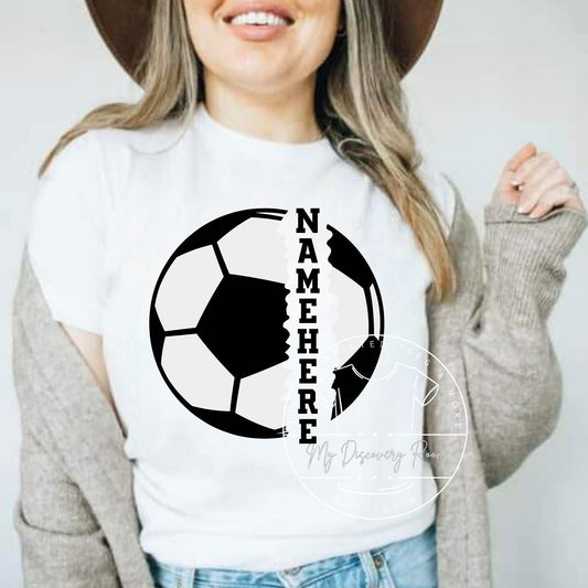 Soccer Ball Frayed With Your Name Graphic Tee
