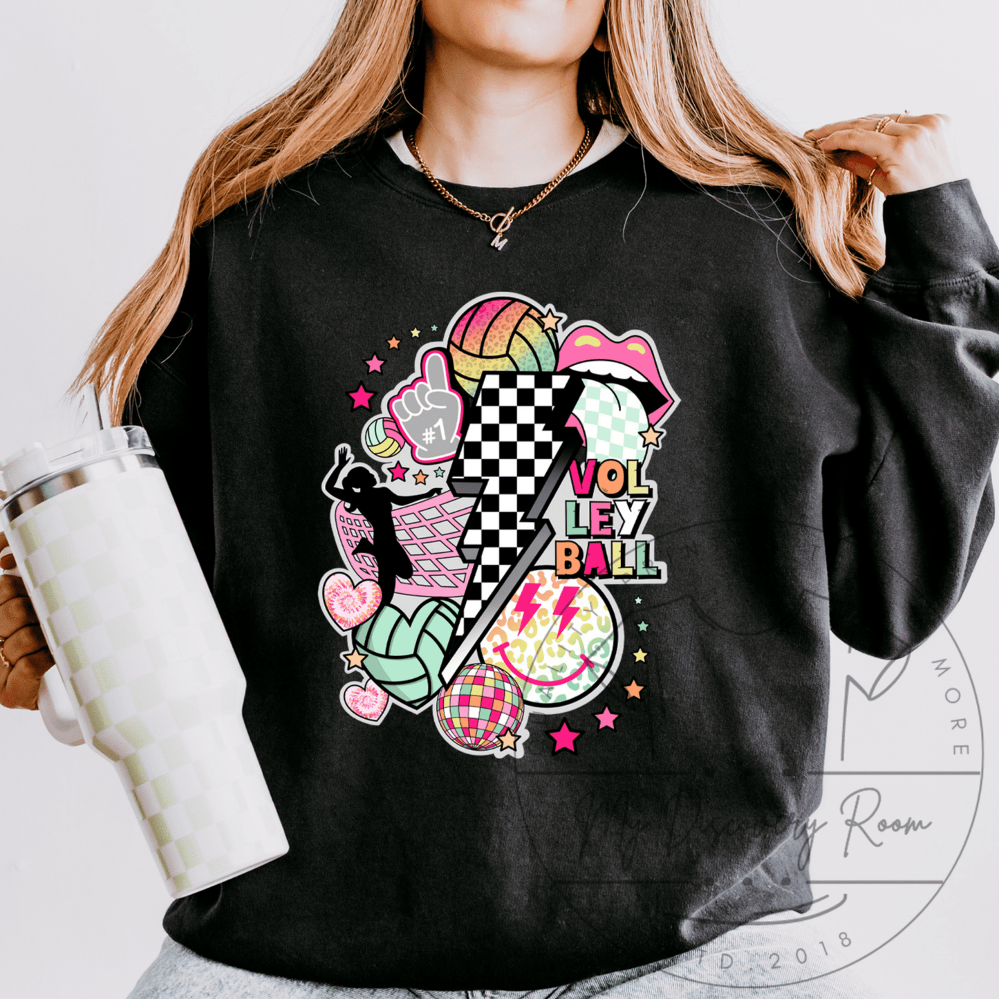 Checkered Bolt W/Volleyball Fun Graphic Tee - MyDiscoveryRoom