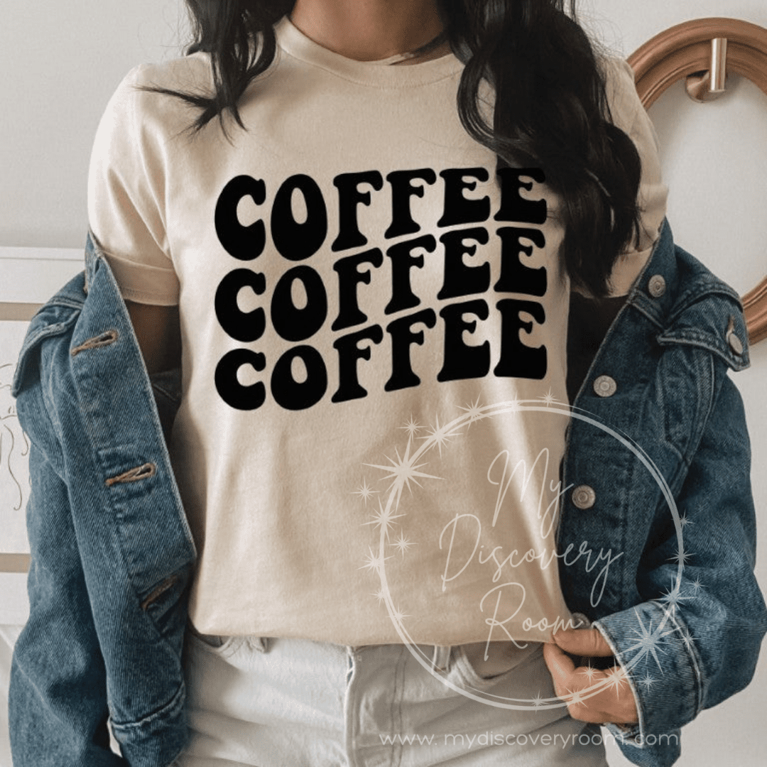 Coffee Coffee Coffee Wavy Font Graphic Tee - MyDiscoveryRoom