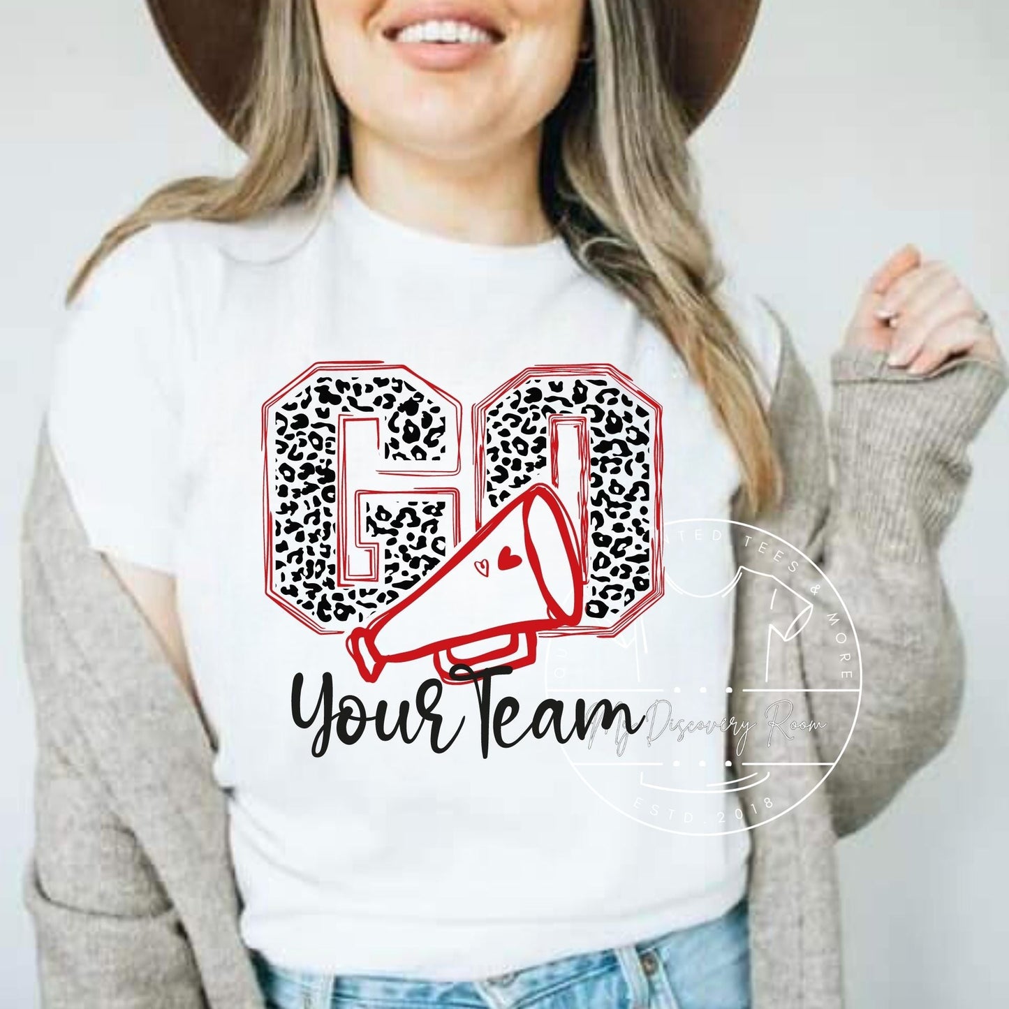 Custom Go Leopard Cheer Megaphone With Your Name Graphic Tee - MyDiscoveryRoom