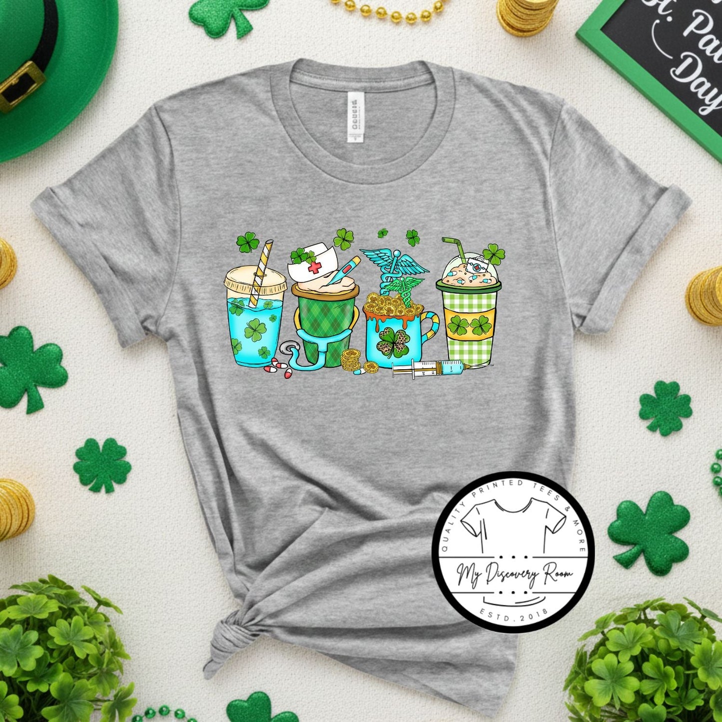 Stethoscopes and Coffee St. Patrick’s Day Graphic Tee - MyDiscoveryRoom