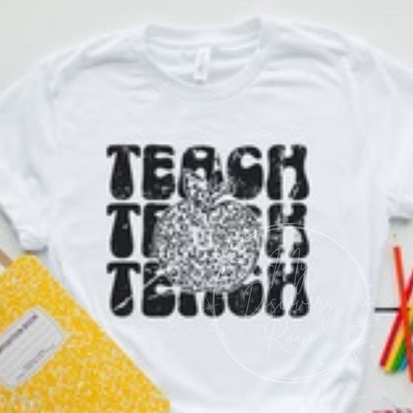 Teach Stacked With Leopard Apple Graphic Tee - MyDiscoveryRoom