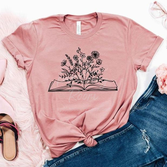 Book With Flowers Graphic Tee