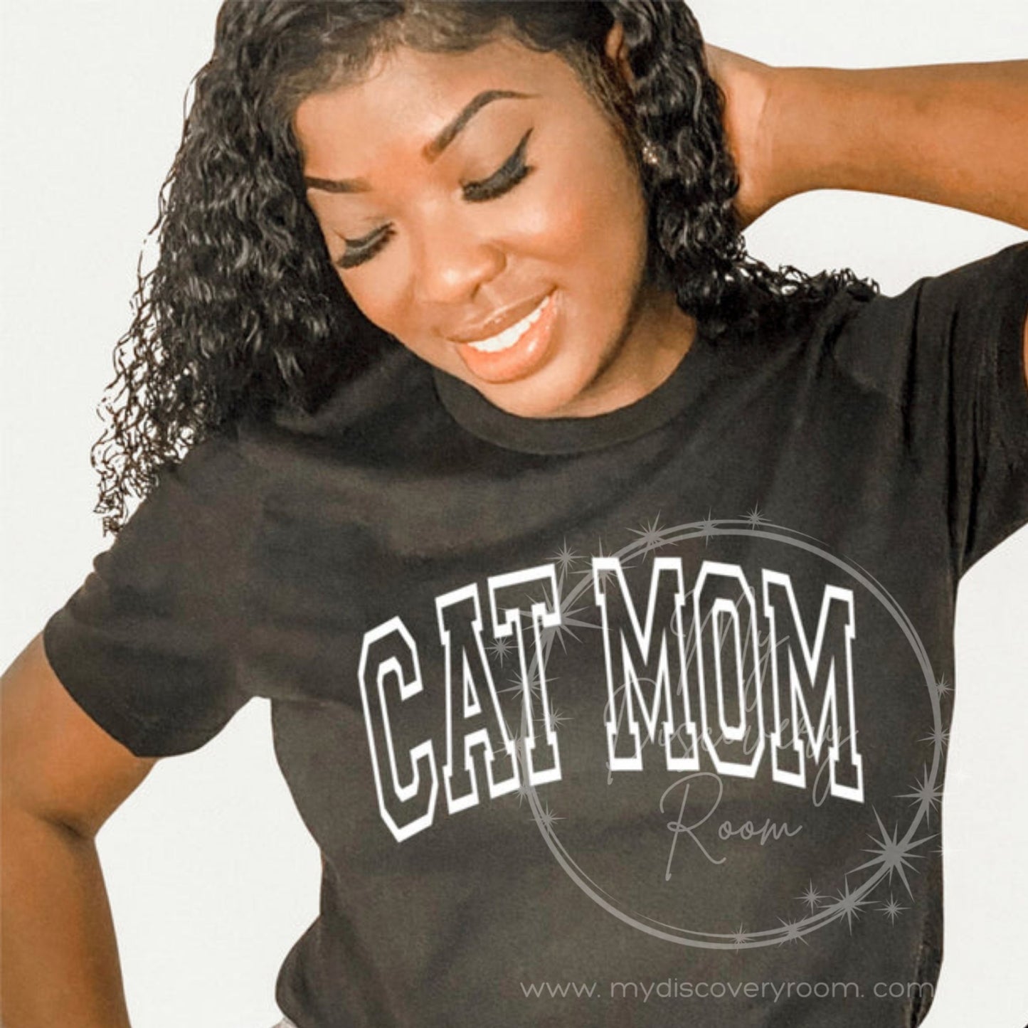 Cat Mom Block Letter Graphic Tee
