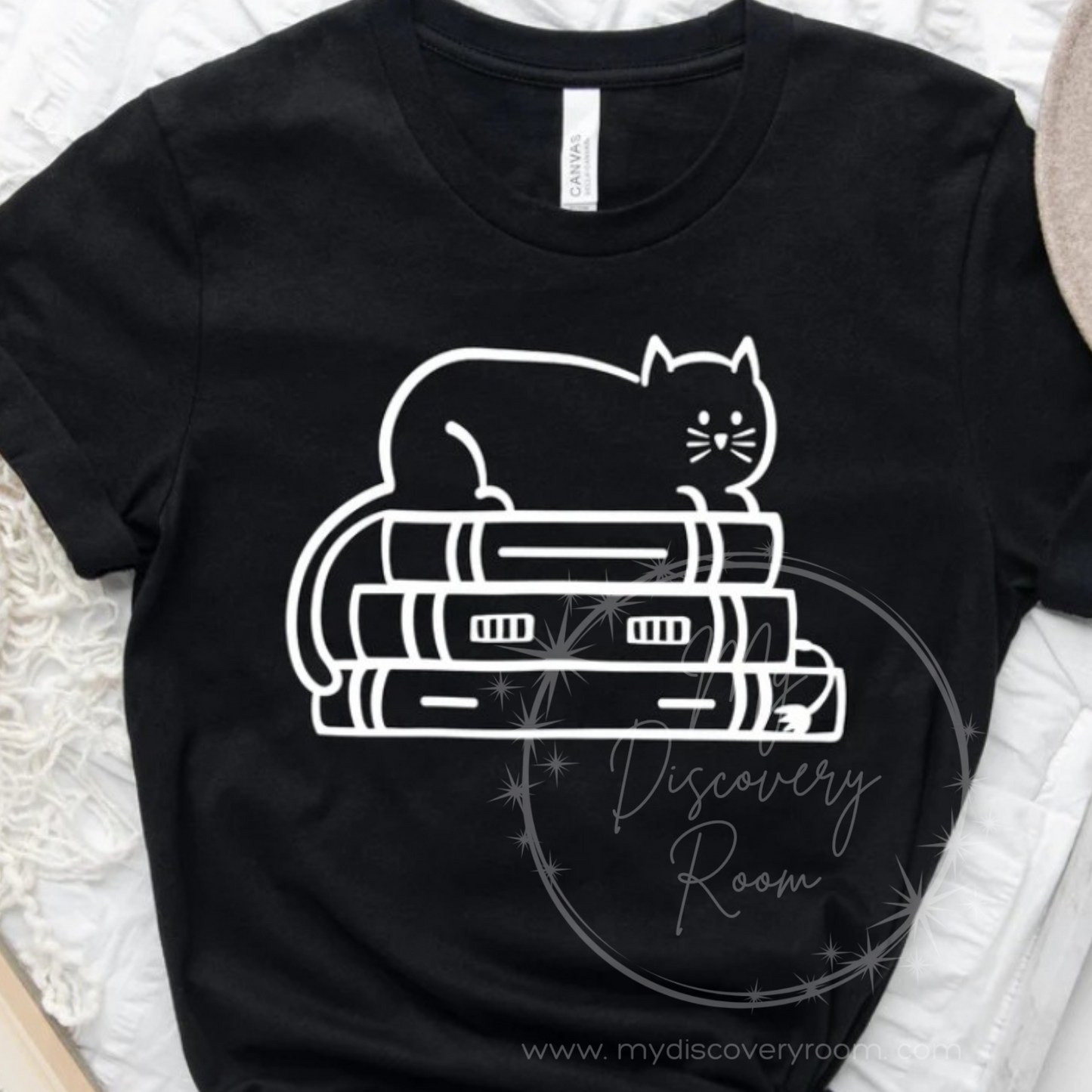 Cat on Books Graphic Tee
