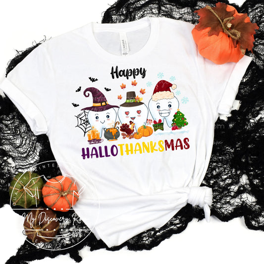 Dental Happy HalloThanksMas With Teeth Graphic Tee
