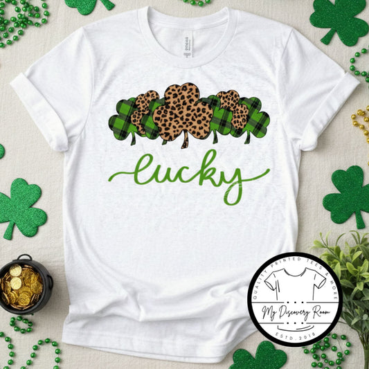 Lucky with Leopard Shamrocks Graphic Tee