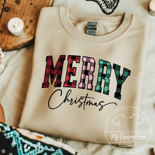 Plaid Multi-color Merry Christmas Graphic Tee