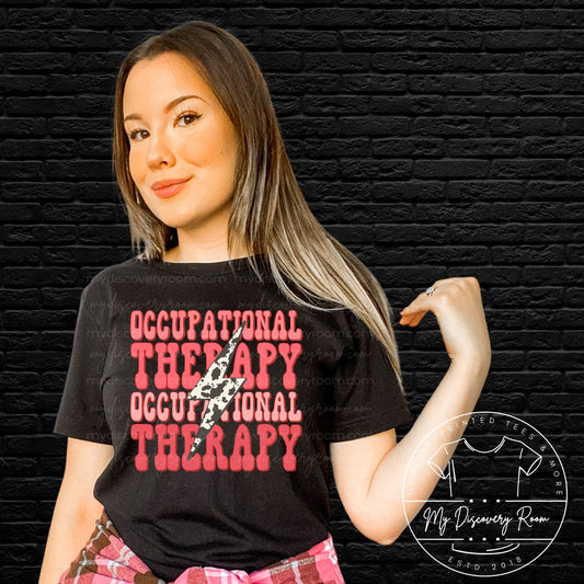 Occupational Therapy With Cow Print Lightning Bolt Graphic Tee