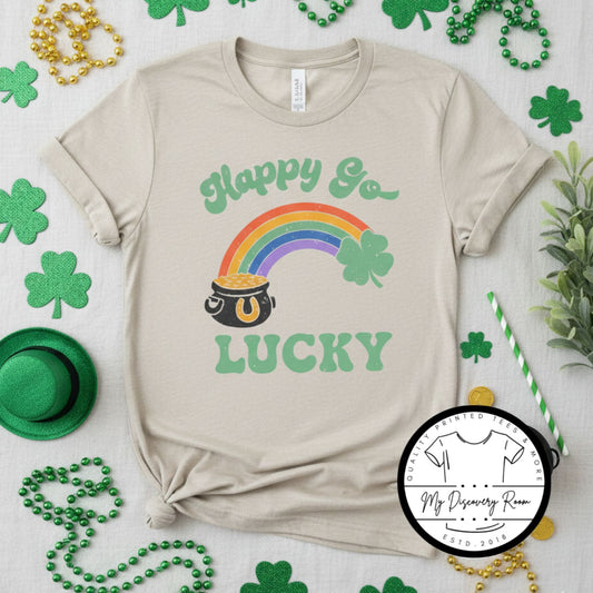 Happy Go Lucky Rainbow & Pot o’ Gold Graphic Tee