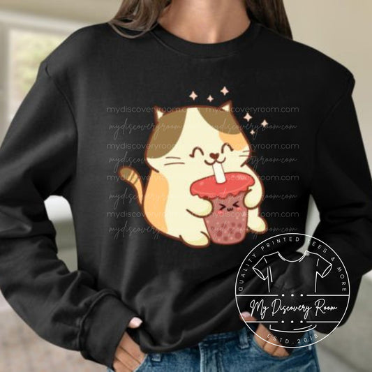 Cat Drinking Boba Tea Graphic Tee