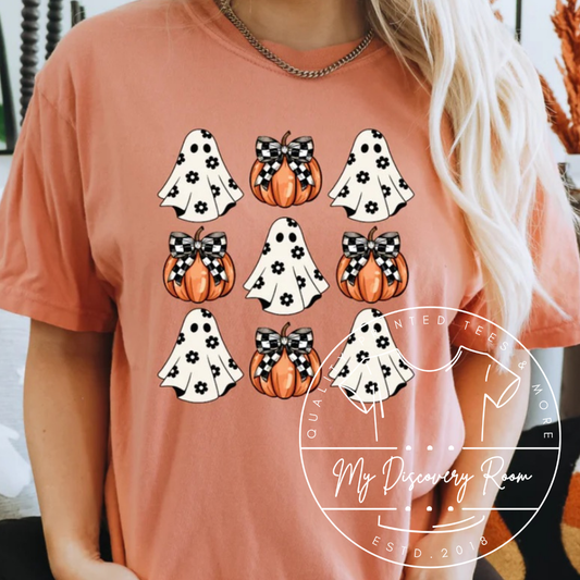 Ghosts And Pumpkins With Bows Graphic Tee