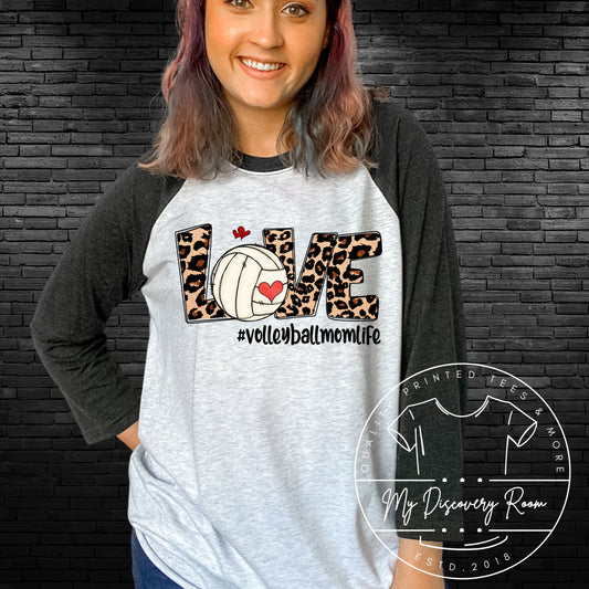 Love Volleyball Momlife Leopard Print Graphic Tee