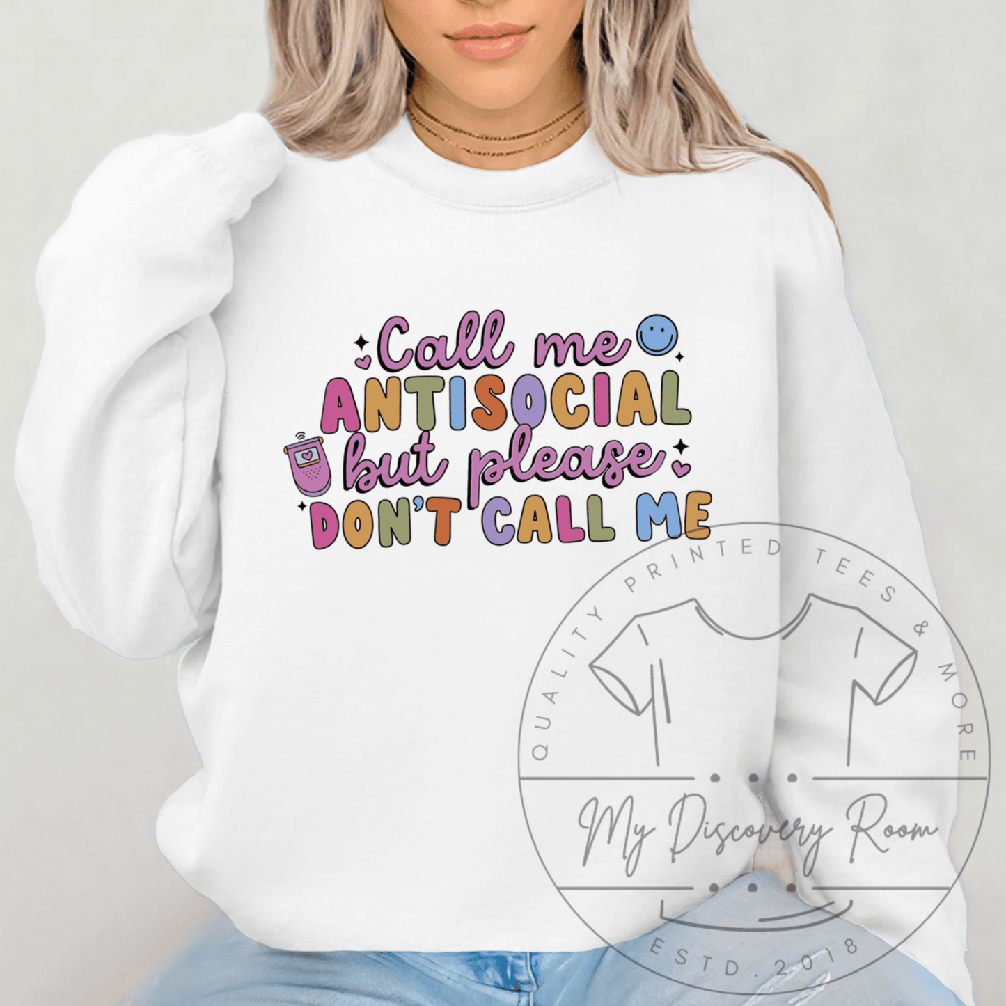Call Me Anti - Social But Please Don't Call Me Colorful Print Graphic Tee - MyDiscoveryRoom