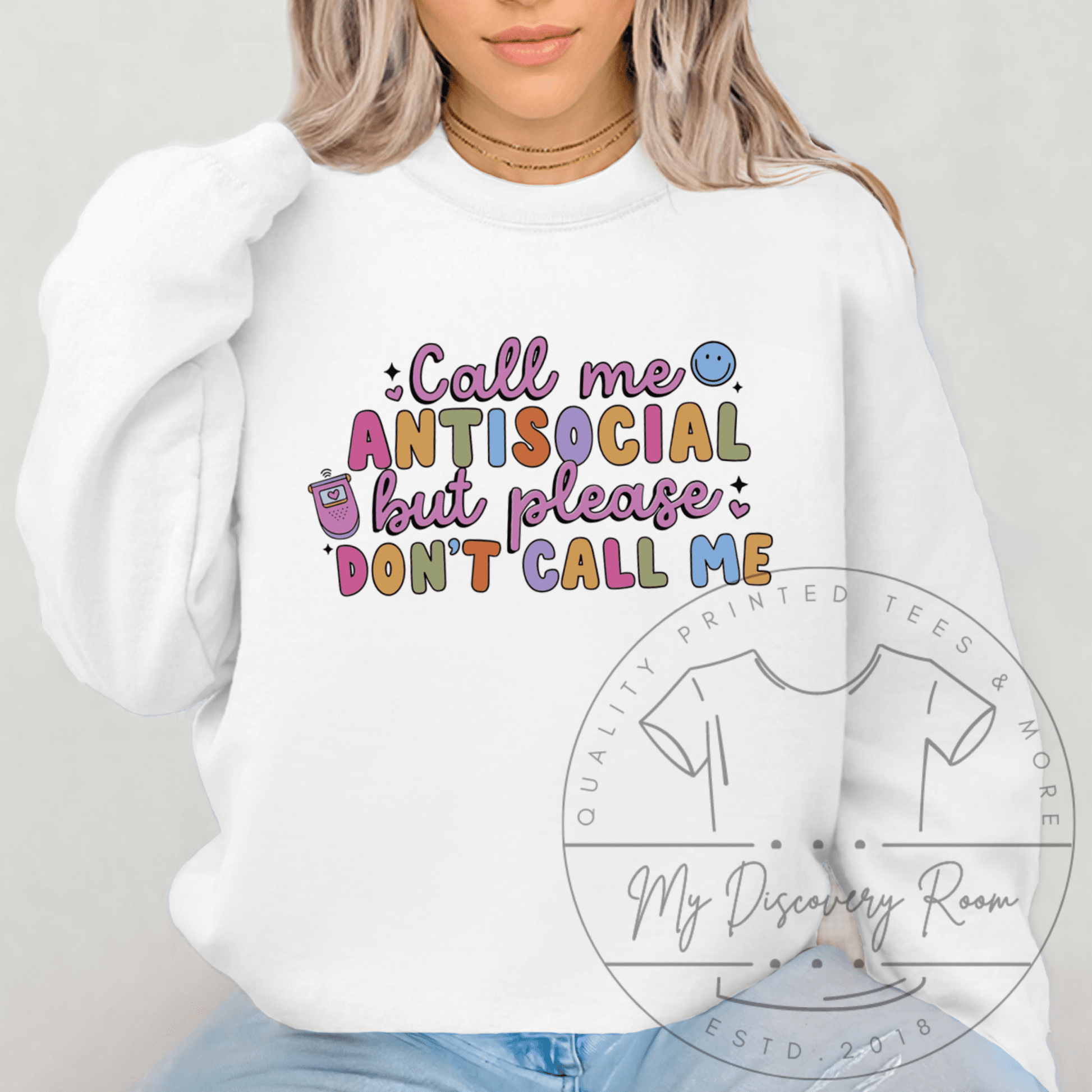 Call Me Anti - Social But Please Don't Call Me Colorful Print Graphic Tee - MyDiscoveryRoom