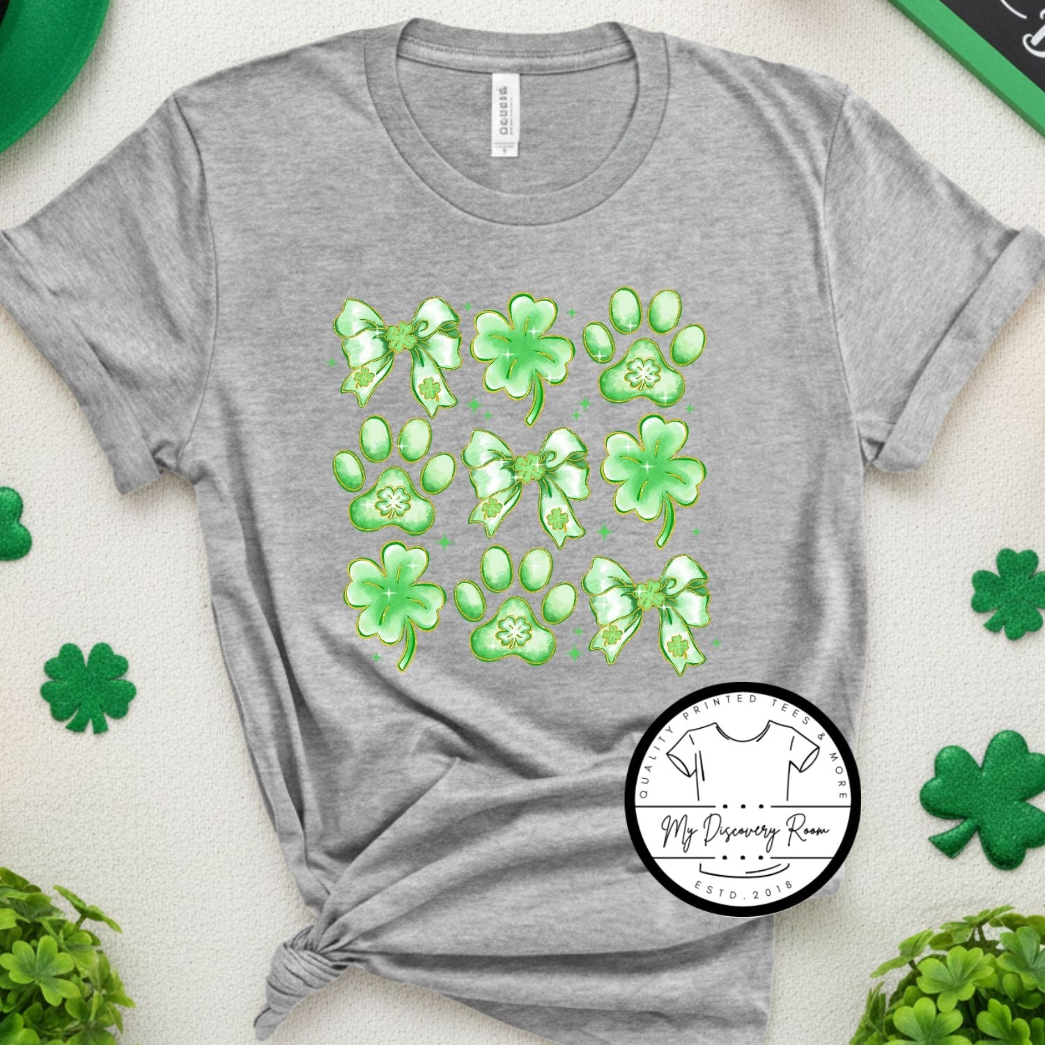 Coquette Bow Dog Lover St. Patrick’s Day Graphic Tee - MyDiscoveryRoom