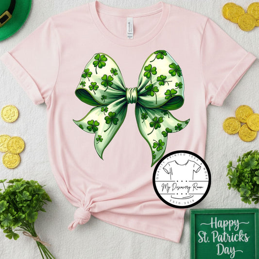 Coquette Bow with Shamrock Graphic Tee - MyDiscoveryRoom