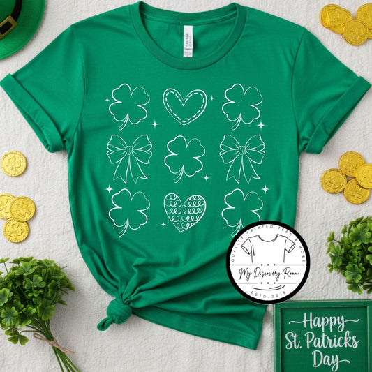 Coquette Bows and Shamrocks St. Patrick’s Day Graphic Tee - MyDiscoveryRoom