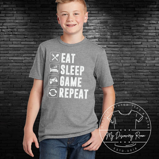 Eat Sleep Game Repeat Kids Graphic Tee - MyDiscoveryRoom