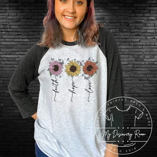 Faith Hope Love Flowers Graphic Tee - MyDiscoveryRoom