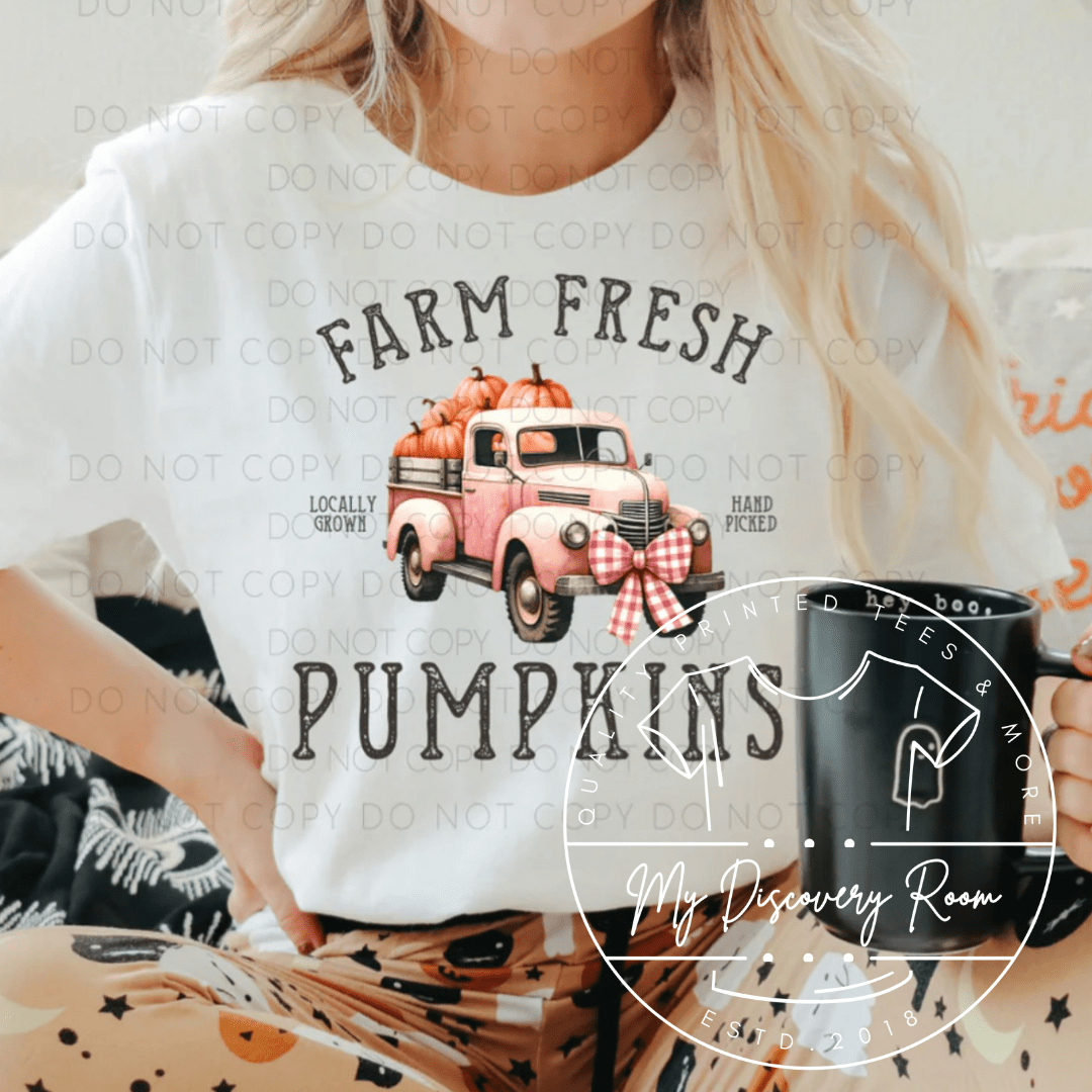 Farm Fresh Pumpkins With Bow And Truck Graphic Tee - MyDiscoveryRoom