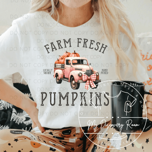Farm Fresh Pumpkins With Bow And Truck Graphic Tee - MyDiscoveryRoom