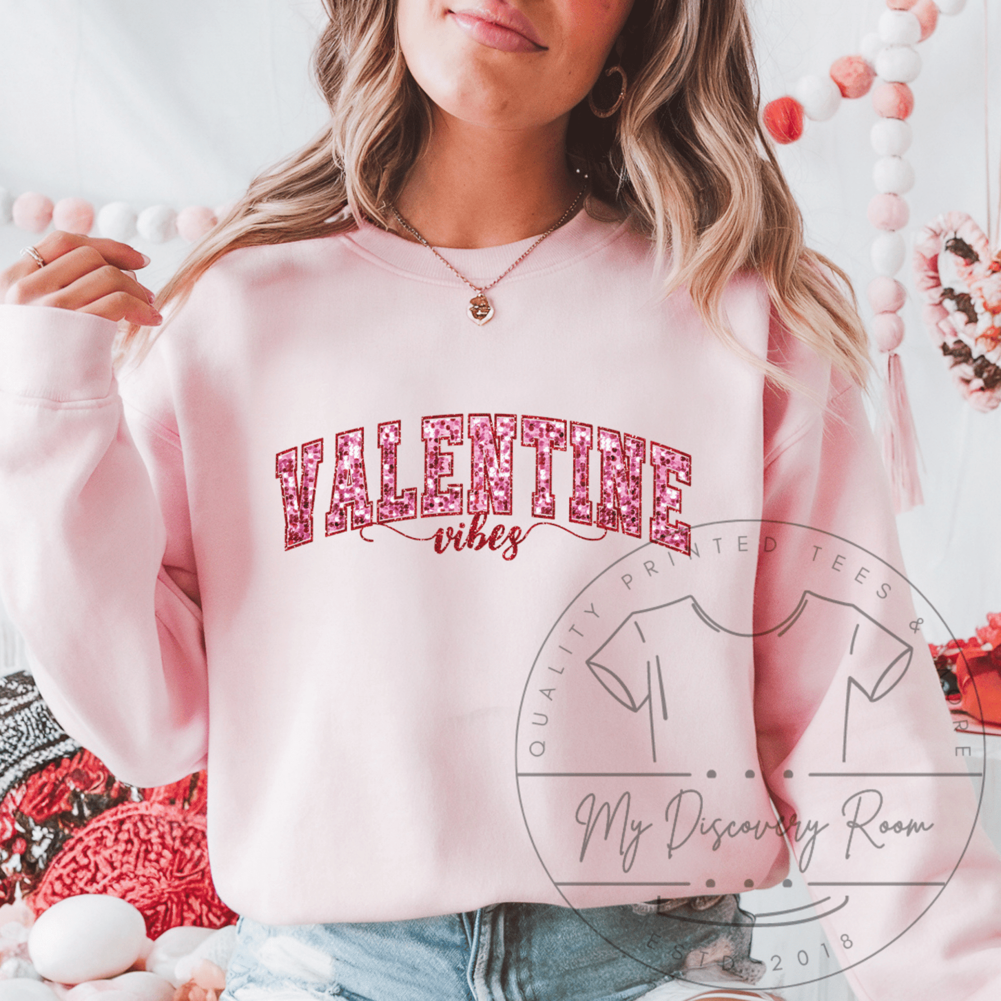 Faux Sequin & Faux Glitter Valentine Vibes Graphic Tee - MyDiscoveryRoom