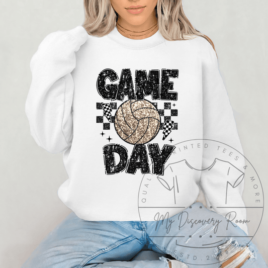 Faux Sequin Game Day Gold Volleyball Graphic Tee - MyDiscoveryRoom