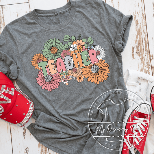 Floral Teacher Graphic Tee - MyDiscoveryRoom