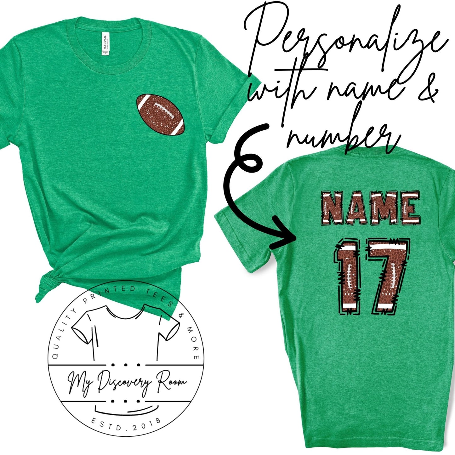 Football Front Chest With Name & Number On Back Graphic Tee - MyDiscoveryRoom
