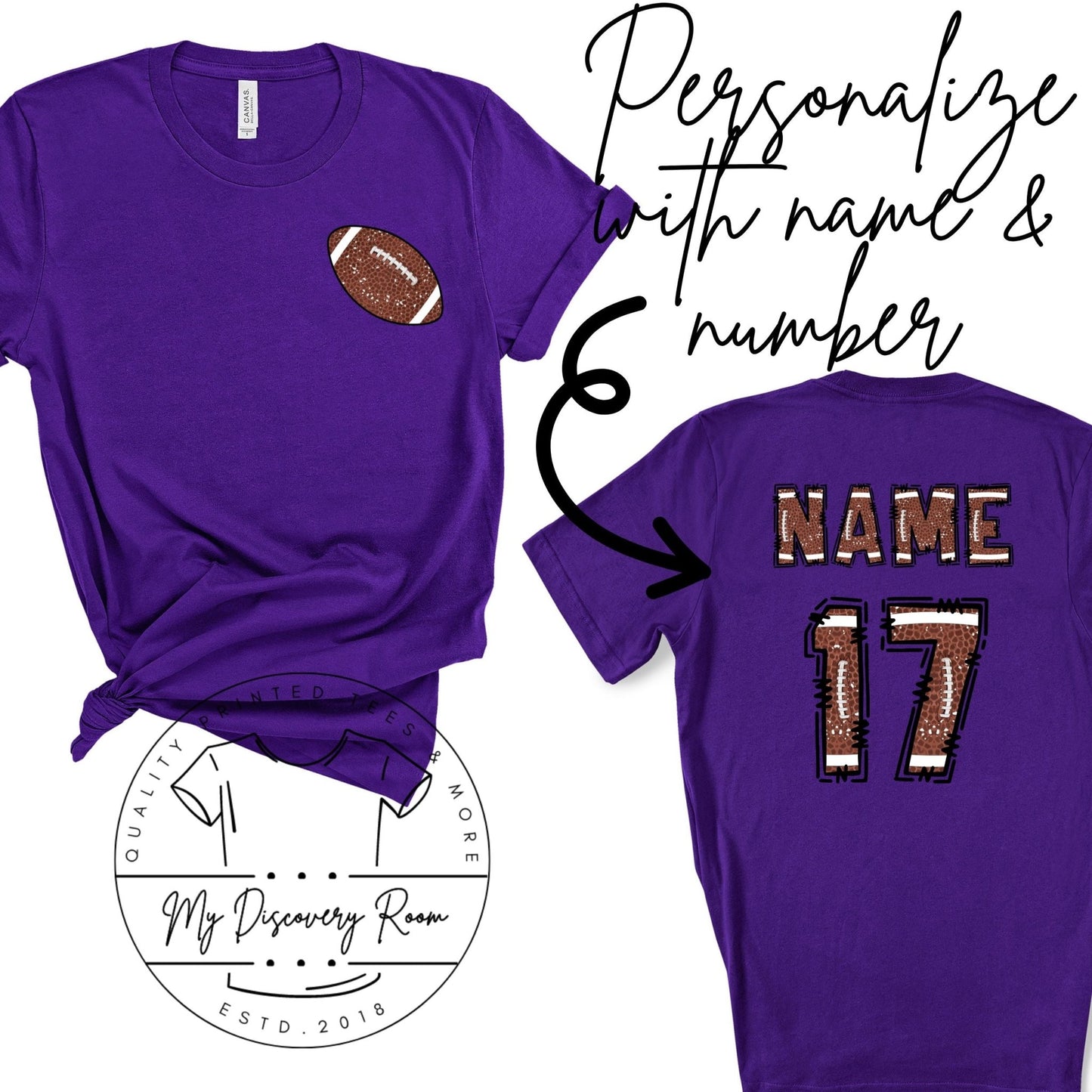 Football Front Chest With Name & Number On Back Graphic Tee - MyDiscoveryRoom