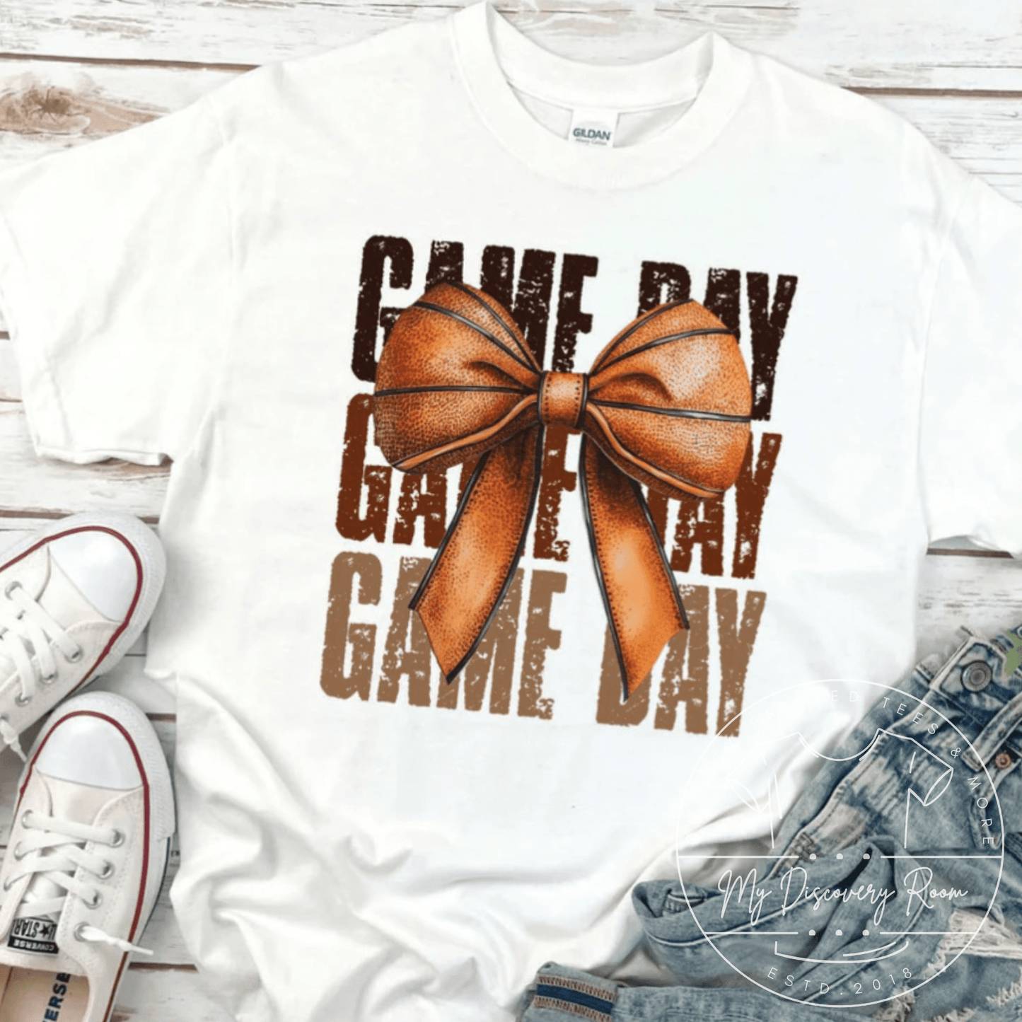 Game Day With Basketball Bow Graphic Tee - MyDiscoveryRoom