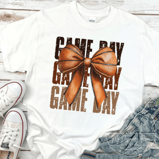 Game Day With Basketball Bow Graphic Tee - MyDiscoveryRoom
