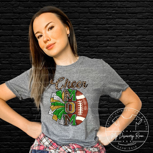 Green & Gold Cheer Mom With Football Graphic Tee - MyDiscoveryRoom