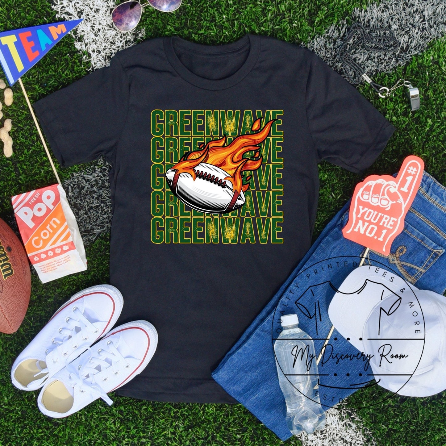 Greenwave Football w/Flames Go Graphic Tee - MyDiscoveryRoom
