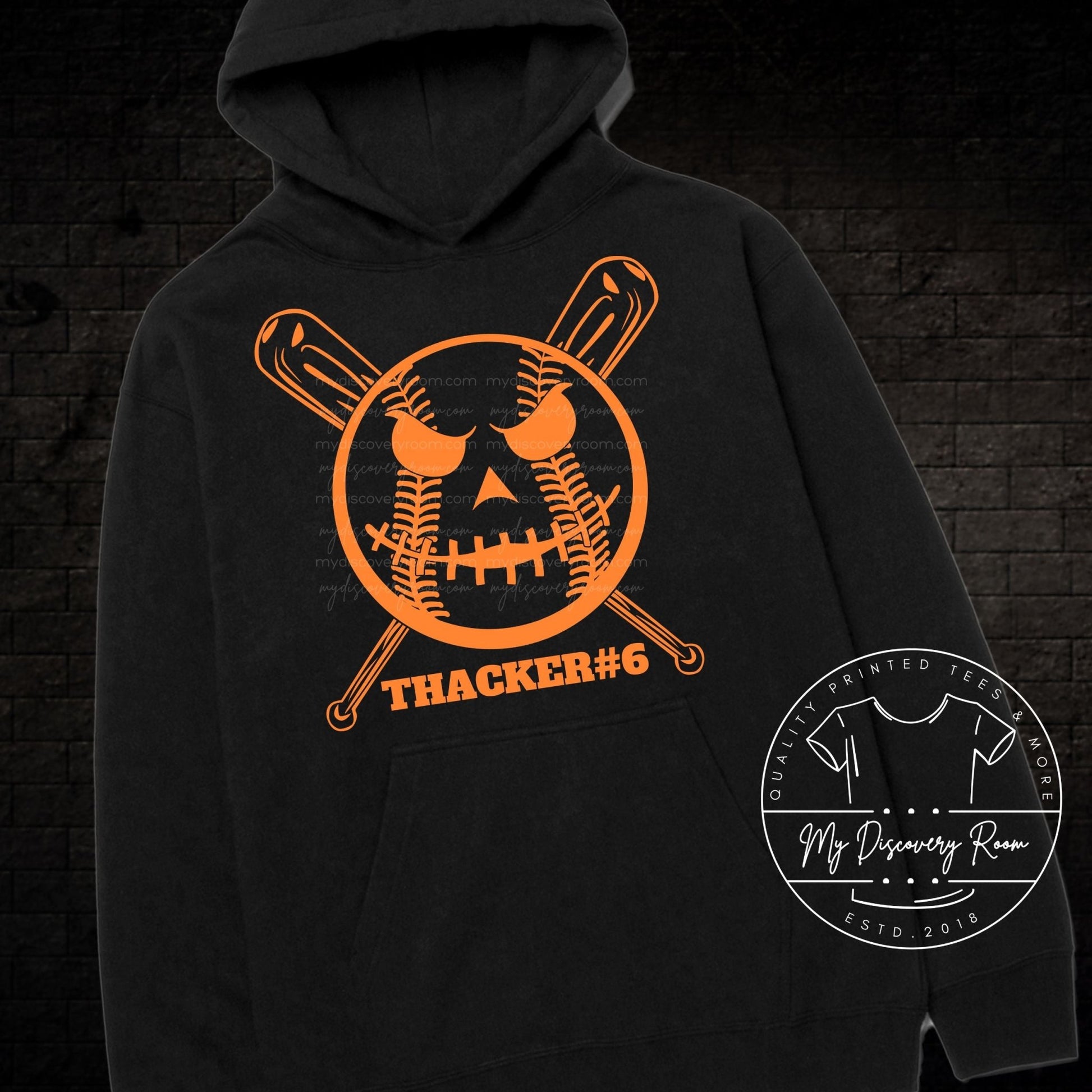 Halloween Baseball Jack Face with Name & Number Graphic Tee Style One - MyDiscoveryRoom