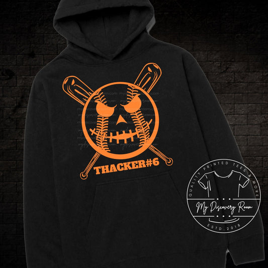 Halloween Baseball Jack Face with Name & Number Graphic Tee Style One - MyDiscoveryRoom
